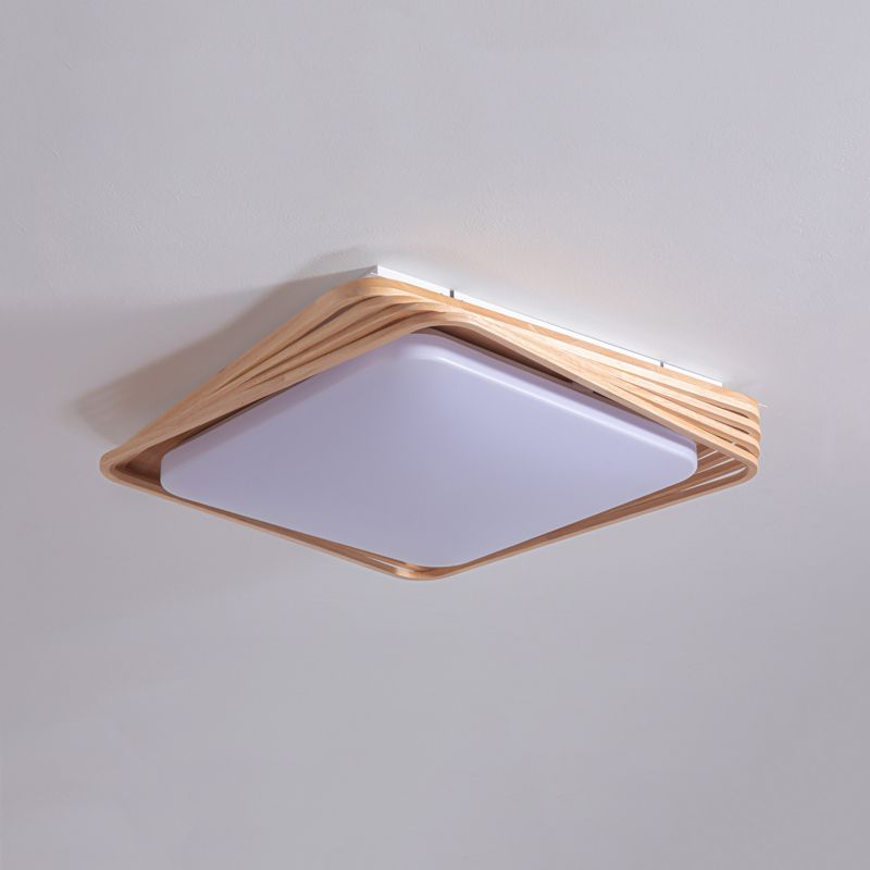 Modern Style Square Shape Flush Mount 1 Light Wood Ceiling Light for Bedroom