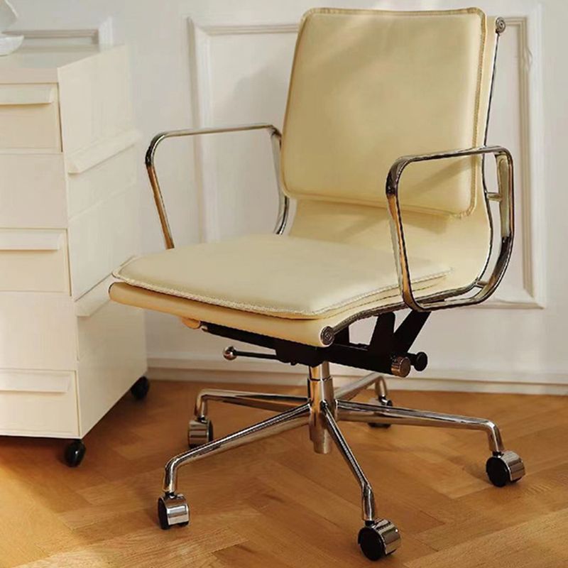 Modern Fixed Arms Office Chair Leather Adjustable Seat Height Desk Chair with Wheels