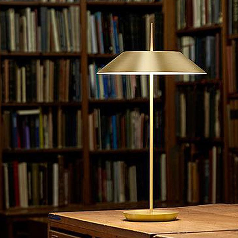 1-Bulb Study Room Table Light Contemporary Gold Night Lamp with Tapered Metal Shade