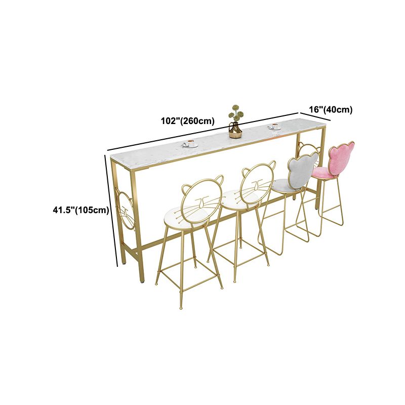 Glam Rectangle Counter Height Table Trestle Marble Bar/Dinette Table in White