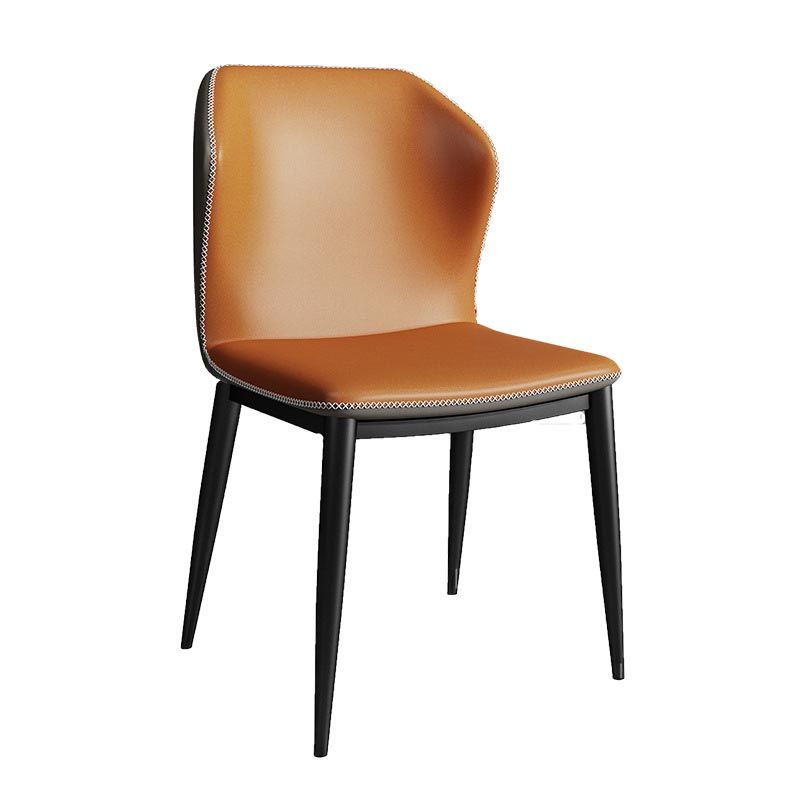 Upholstered Leather Dining Chair Contemporary Side Chair with Black Base