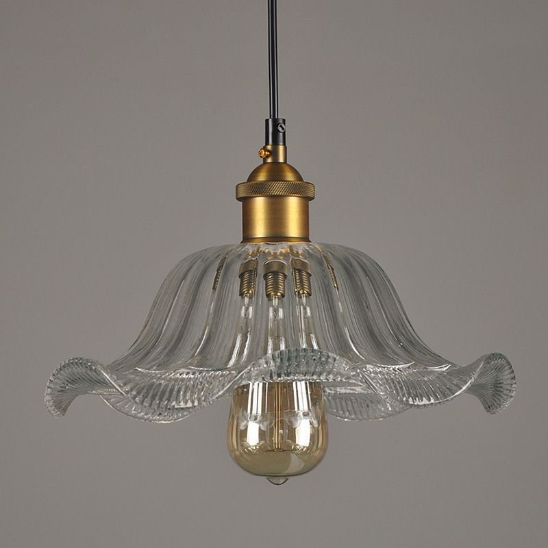 Clear Glass Flower Suspension Lamp Industrial 1 Bulb Dining Room Pendant Light Fixture