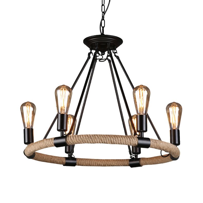 Black Antique Hanging Fixture Circle Wrought Iron Chandelier Pendant Lights