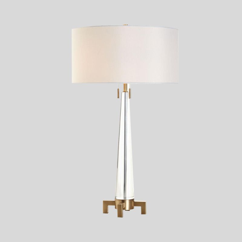 2 Heads Cylinder Task Lighting Modern Fabric Nightstand Lamp in Gold with Pull Chain