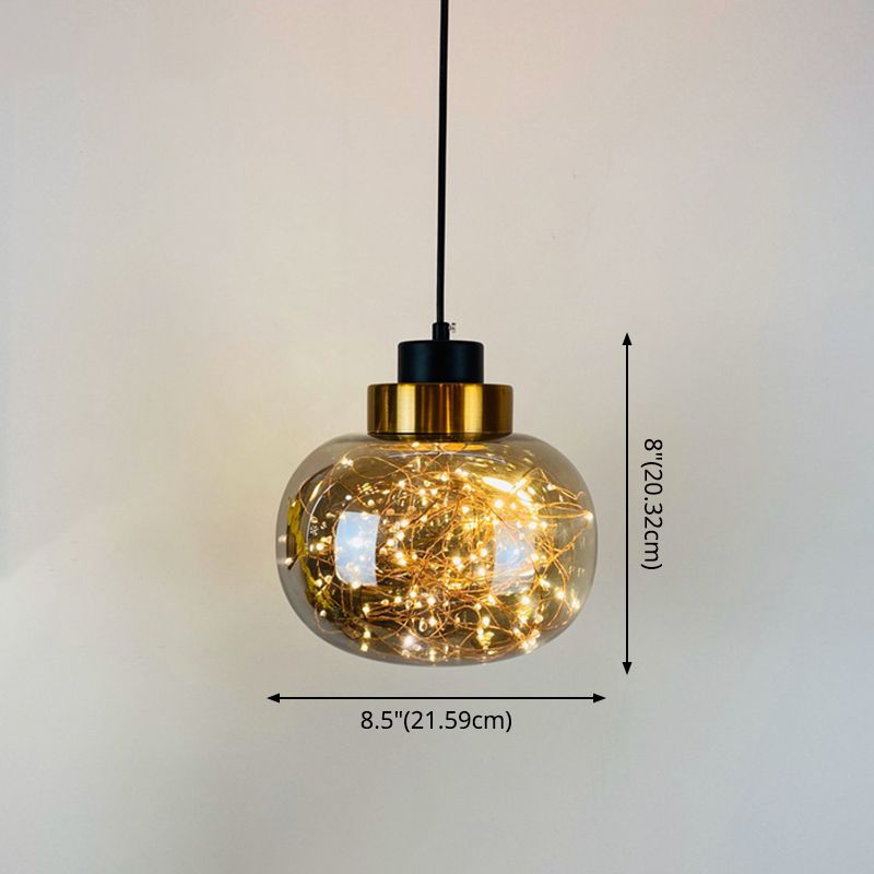 Glass Jar Pendant Light Fixture Modern Brass Finish Ceiling Hang Lamp with LED String