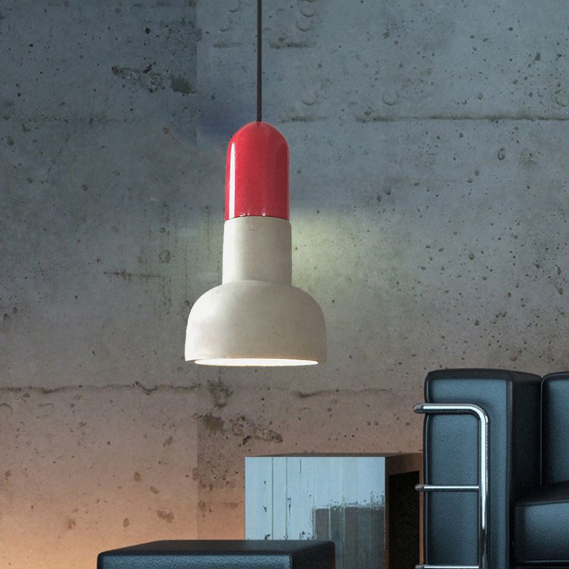 Dome ristorante a sospensione lampada industriale Cemento industriale 1 lampada a soffitto grigio chiaro e rosso/nero/legno