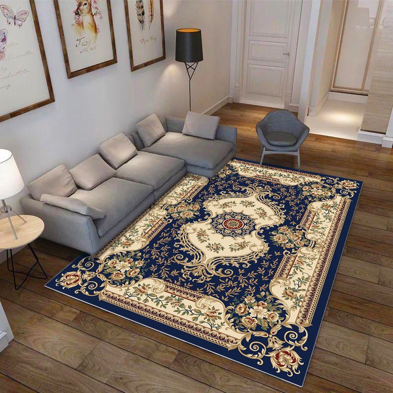 Moroccan Style Bedroom Rug Multi Color Flower Print Carpet Polyester Washable Pet Friendly Anti-Slip Backing Rug