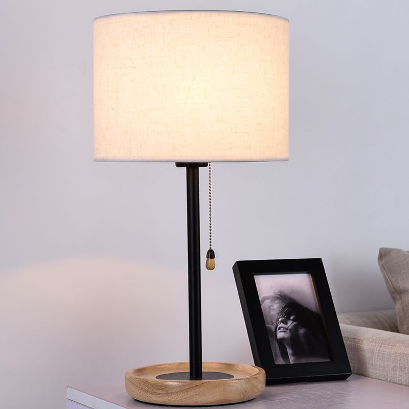 Modernist Cylinder Task Light Fabric 1 Bulb Reading Lamp in Black/Flaxen with Pull Chain