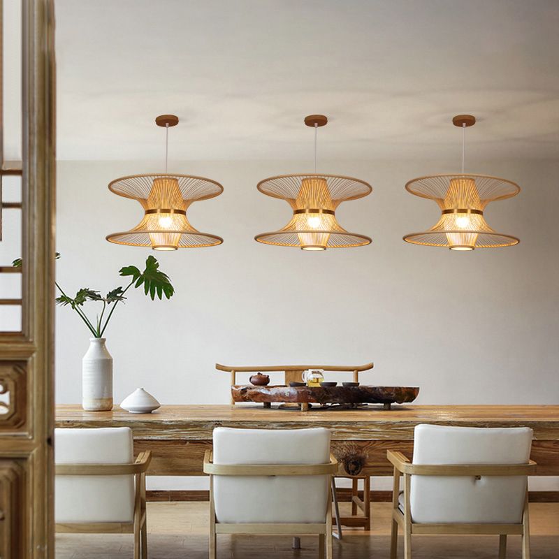 Luce a soffitto in bambù simile a loto Luce asiatica 1 lampadina in legno appeso per il ristorante