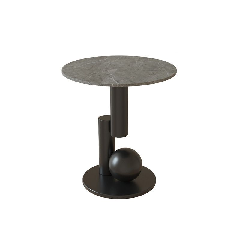 Modern Style Rock Slab Top with Black/gold Metal Work Base Side Table