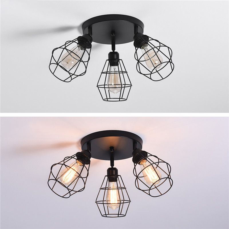 Metal Flush Ceiling Light Industrial 3 Lights Flush Mount Light Fixture in Black