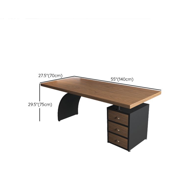 Brown and Black Office Desk Rectangular Wooden Writing Desk Pine and Metal