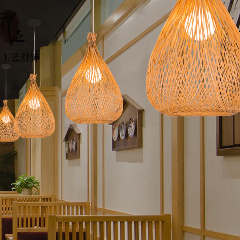 Hand-Woven Pendant Lighting Japanese Bamboo 1 Bulb Wood Ceiling Suspension Lamp for Tearoom