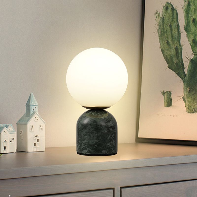 Ball Cream Glass Small Night Lamp Designer 1-Light Green/White/Black Table Light with Dome Marble Base