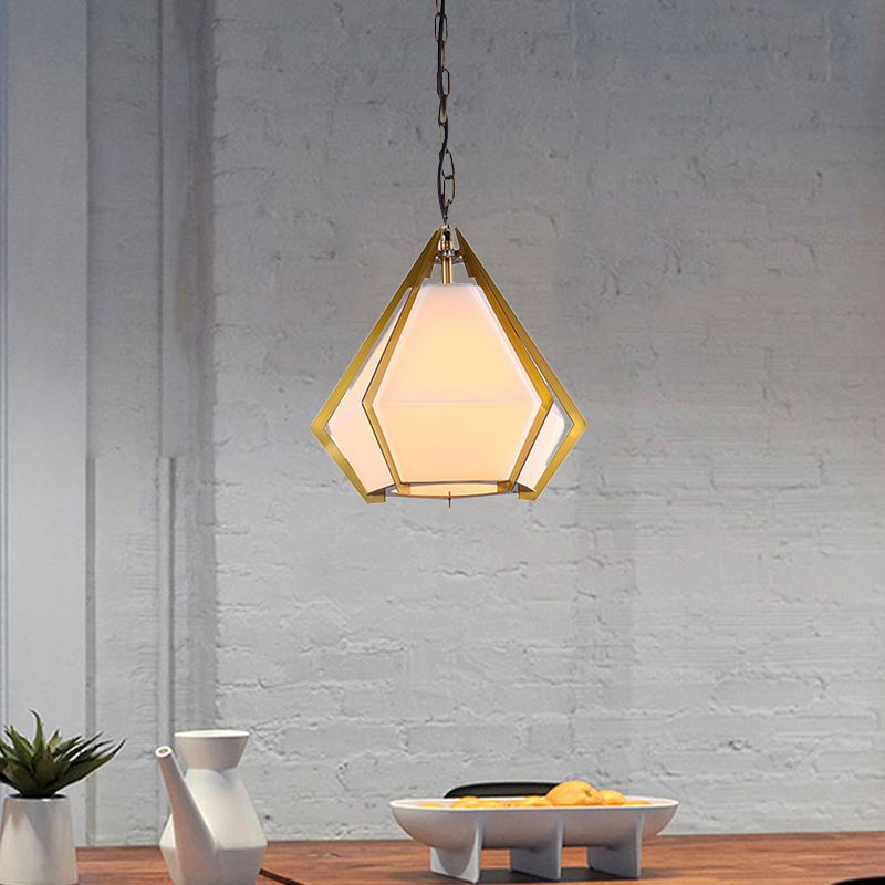 Lámpara colgante de techo de restaurante de diamantes colonialismo blanco/humo gris/vidrio bronceado 1 bulbo dorado lámpara colgante