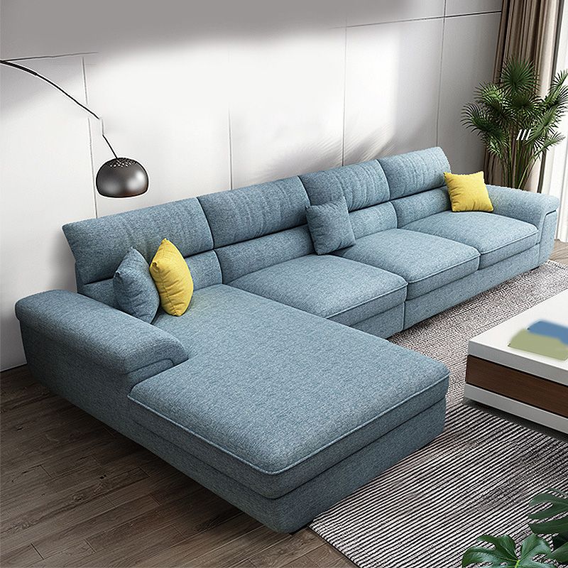 Blue Scandinavian L-Shape Pillow Top Arm Sectional Sofa with High Back