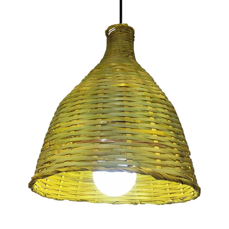 Knitted Bamboo Bell Shade Pendant Light Rustic 1 Head Luminaire Lighting for Retaurant