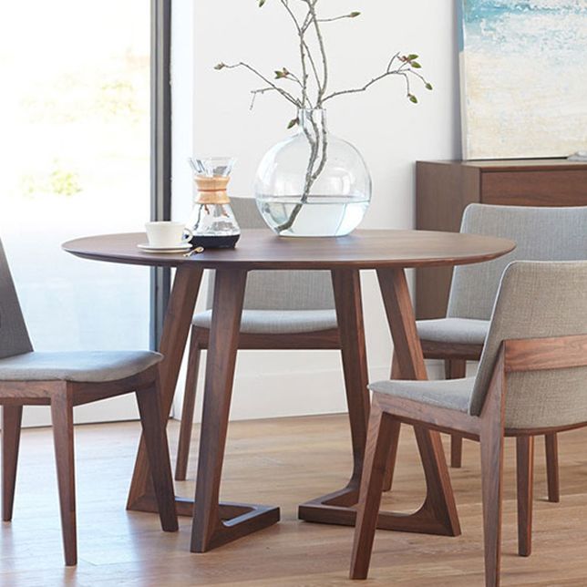 Round Wood Color Dining Table Solid Wood Table Contemporary with Double Pedestal