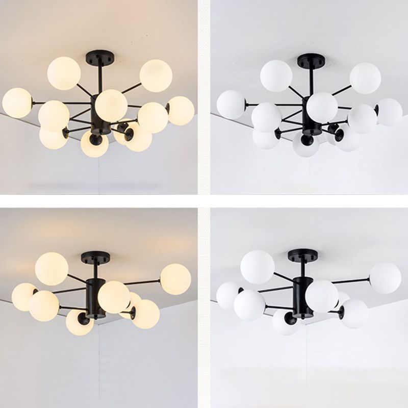 Industrial Black Chandeliers Pendant Lights Globe Multi Lights Milk Glass Hanging Fixture