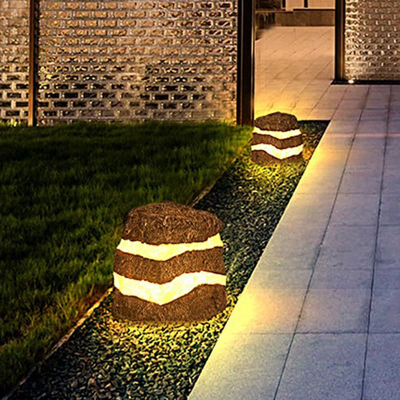 Grey Stone Shaped Ground Lamp Modernist Resin LED Lawn Lighting for Garden Pathway