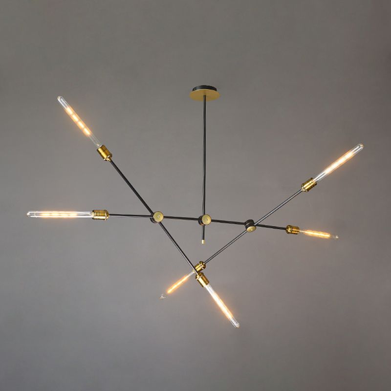 Black and Gold Spoke Chandelier Industrial Loft Style Metal Dining Room Pendant Light with Exposed Bulb Design