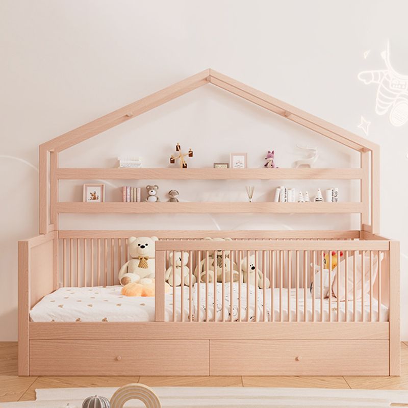 Beech Nursery Bed Under Crib Storage Scandinavian Nursery Crib with Guardrail