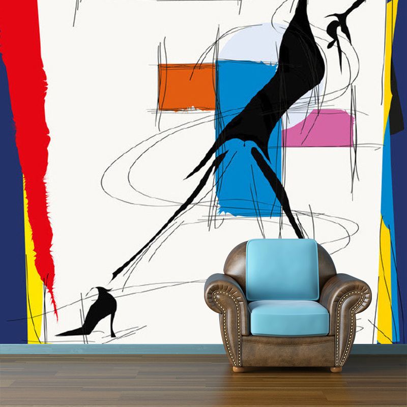 Customized Illustration Art Deco Murals with Fashion Girl Painting, White-Yellow-Blue