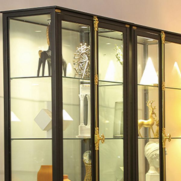 Glam Metal Curio Cabinet Glass Doors Display Cabinet with Door