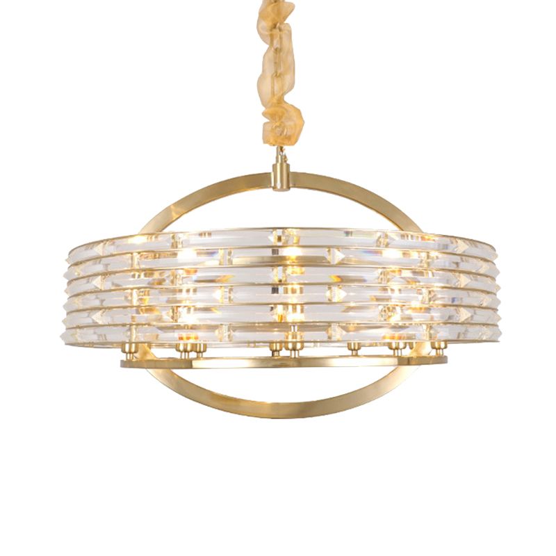 6 Heads Round Ceiling Chandelier Contemporary Crystal Hanging Light Fixture in Brass