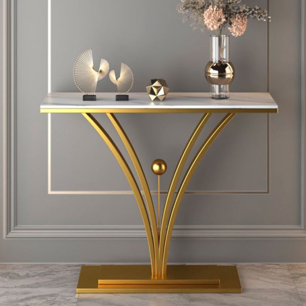 Stone Top Accent Table with Pedestal Base Console Table for Hall