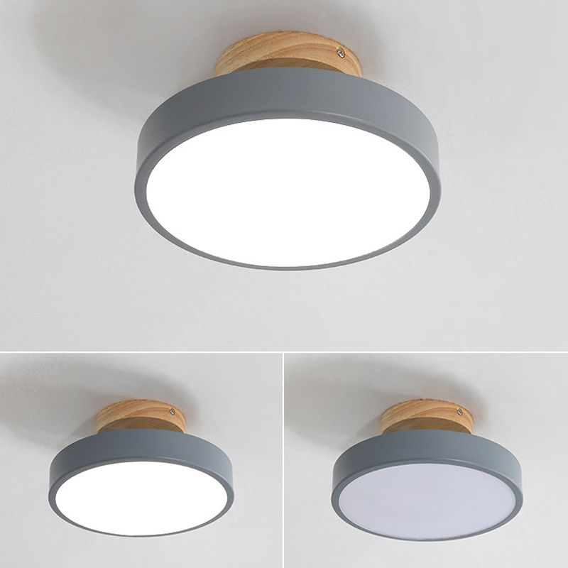 Wooden Macaron LED Ceiling Light in Modern Concise Style Wrought Iron Circular Semi Flush Mount with Acrylic Shade