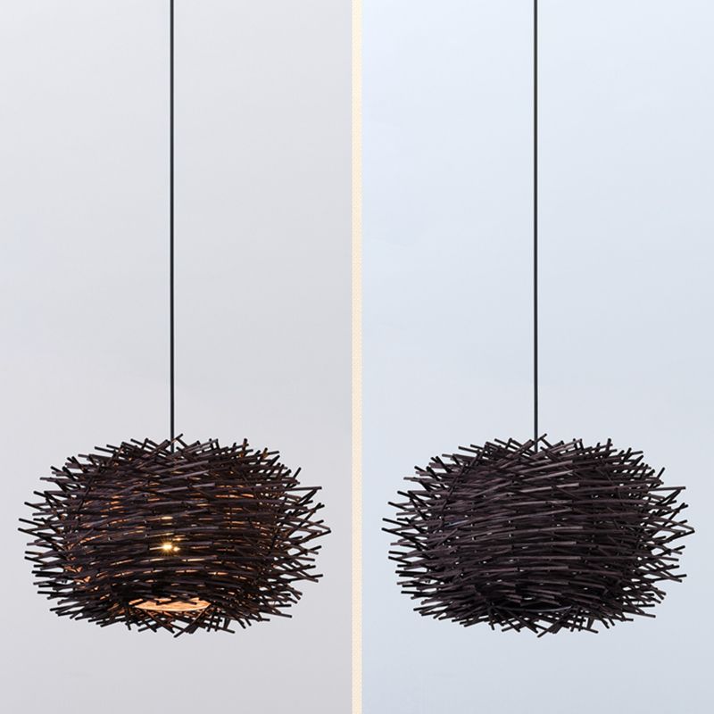 Bird's Nest Hanging Light Kit 1-Light Bamboo Asia Pendant Light for Dining Room