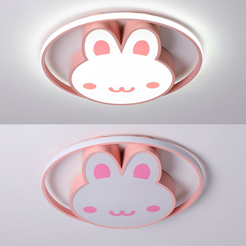 Rabbit Shape Flush Mount Light Modern Style Metal 1 Light Flush Mount in Pink