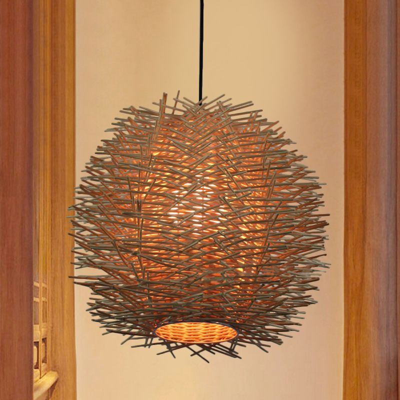 1 Bulb Handfiling Light Ademblea cinese Apparecchiatura di illuminazione sospesa Rattan in beige