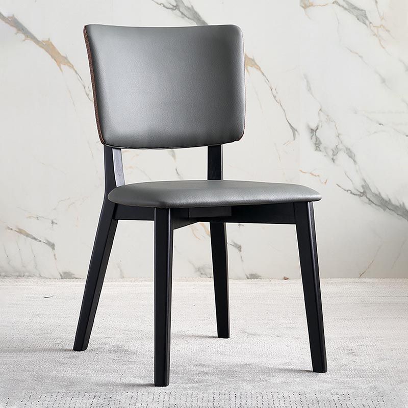 Leather Dining Chair Modern Upholstered Side Chair with Solid Wood Legs