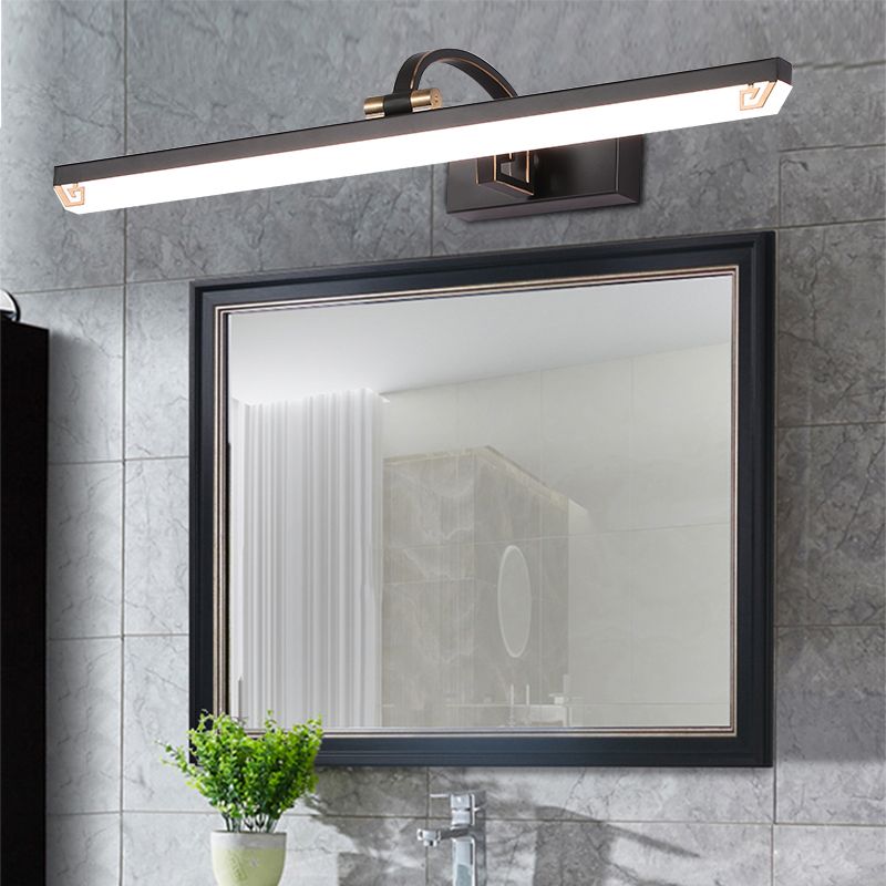 Linear Shape Metal Mirror Wall Light Modern 1 Light Mirror Wall Light Sconces in Black