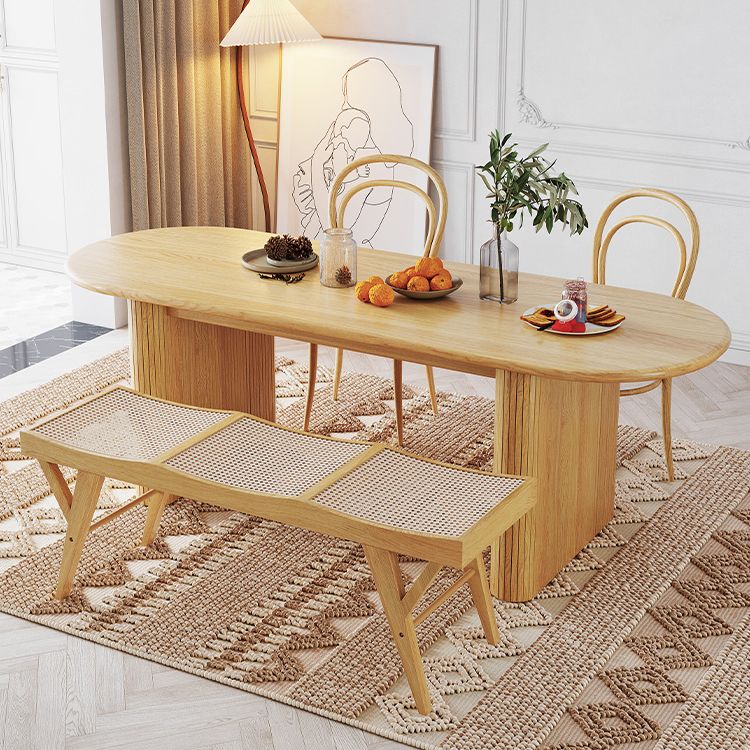 Modern Oval Dining Table Solid Wood Dining Table with Double Pedestal in Natural