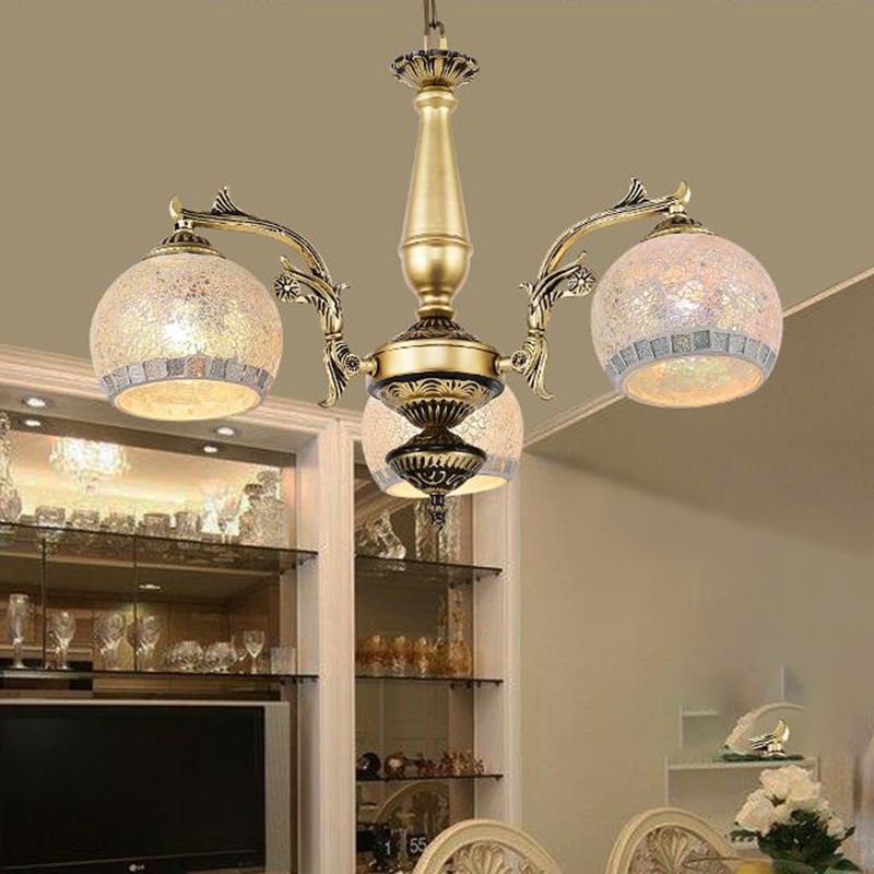 Antique Brass Globe Chandelier Lighting Fixture Baroque 3/5/11 Lights Frosted Glass Hanging Lamp