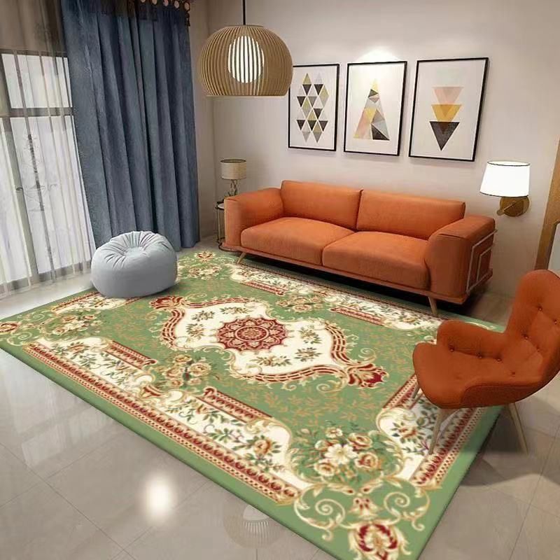 Traditional Flower Pattern Carpet Polyester Indoor Carpet Stain Resistant Area Rug for Living Room