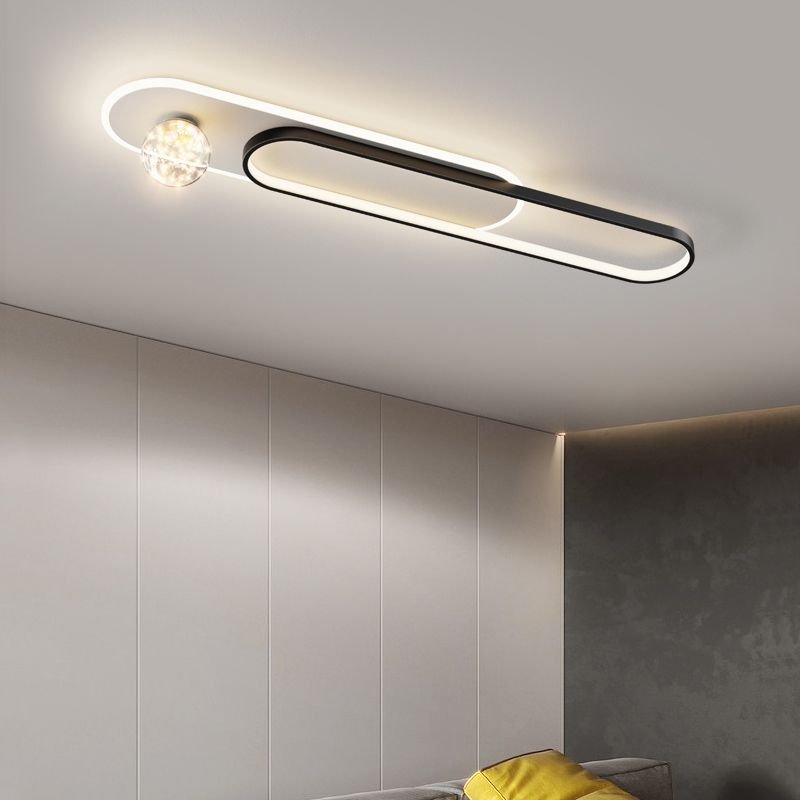 LED Modern Metal Flush Mount Oval Shape Ceiling Light with Acrylic Shade for Living Room