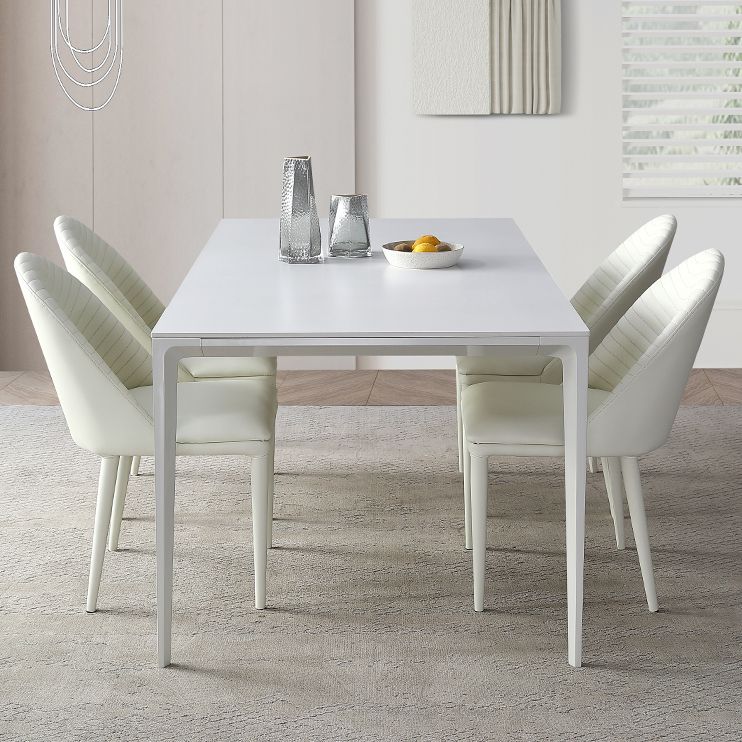 Tavolo da pranzo a forma di rettangolo bianco moderno tavolo da pranzo in pietra sinterizzato con base a 4 gambe