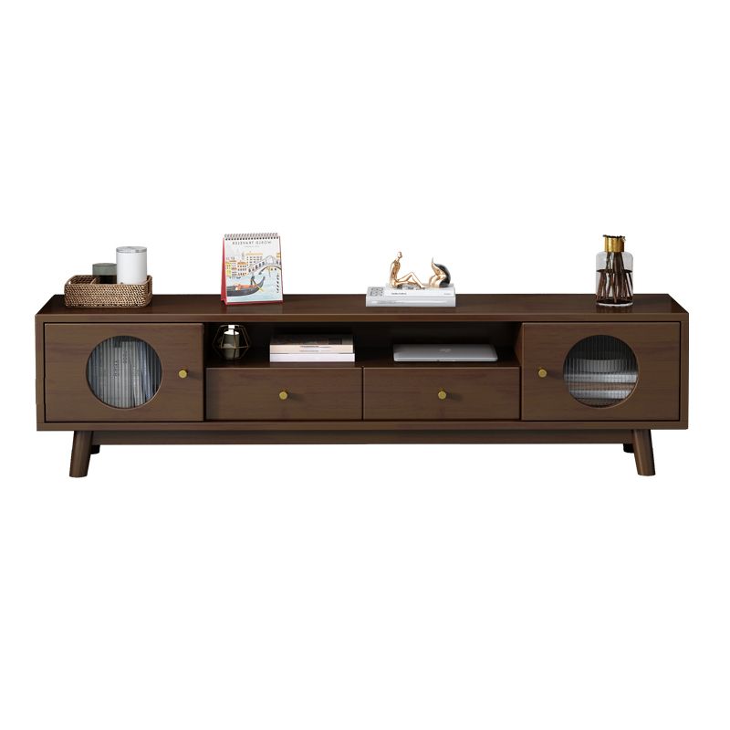 17.72"H TV Stand Contemporary Style Solid Wood TV Console with 2 Drawers