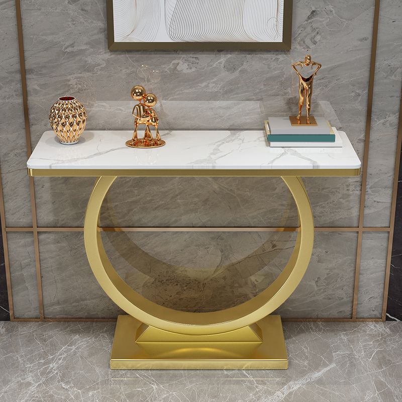 31.5" Tall Stone Glam Console Table Rectangle Accent Table with Shelf