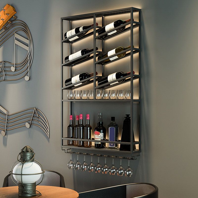 Metal Wine Rack Wine Wall Mounted Bottle & Glass Rack without Light for Dining Room