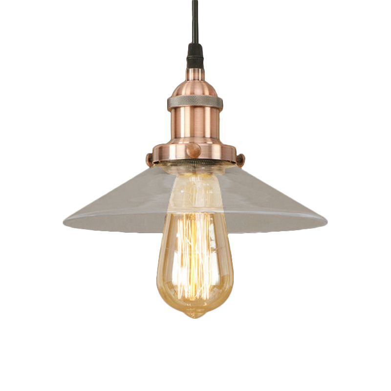 1 Light Clear Glass Pendant Lamp Industrial Black/Rust/Copper Cone Living Room Hanging Light Fixture