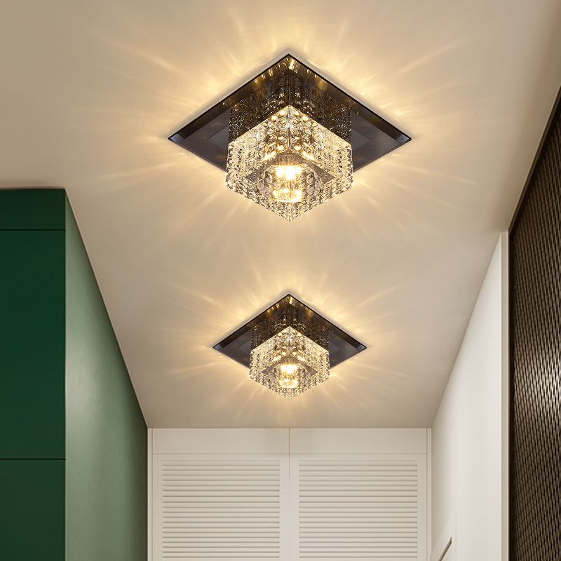 Simplicity Cubic Flush Mount Lamp Beveled Crystal LED Corridor Ceiling Light Fixture