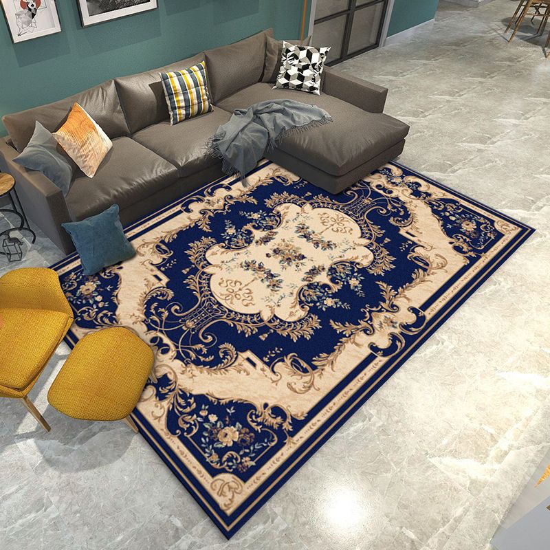 Retro Living Room Rug Multi Colored Flower Printed Area Carpet Polypropylene Non-Slip Backing Pet Friendly Rug