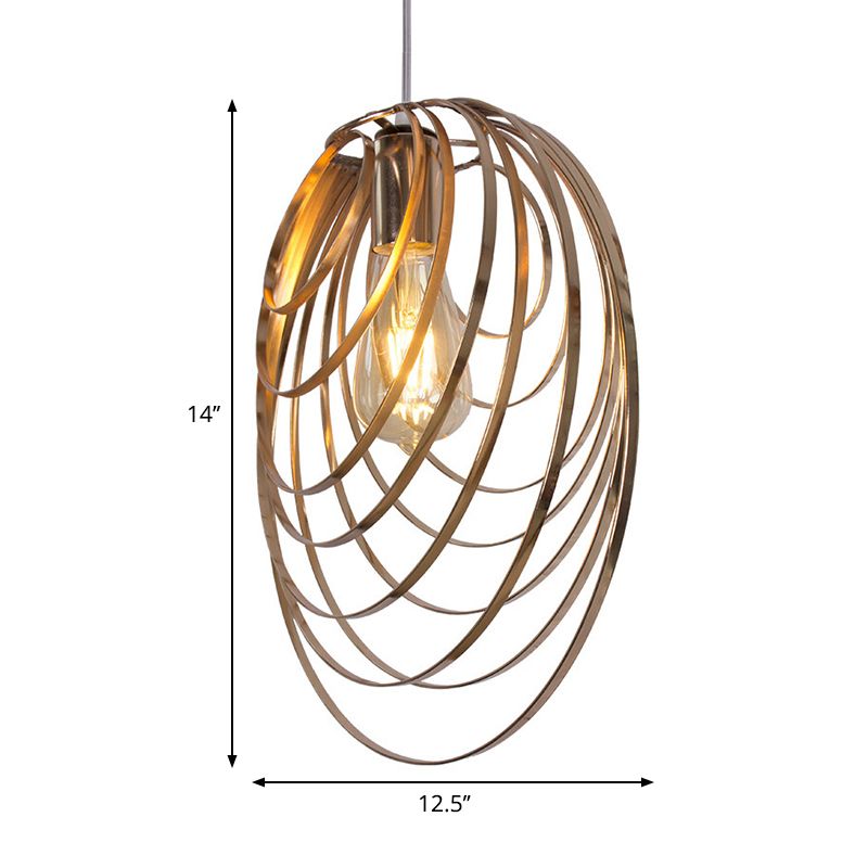 Metal Rings Ceiling Lamp Industrial Style 1 Head Golden Hanging Pendant Light for Coffee Shop