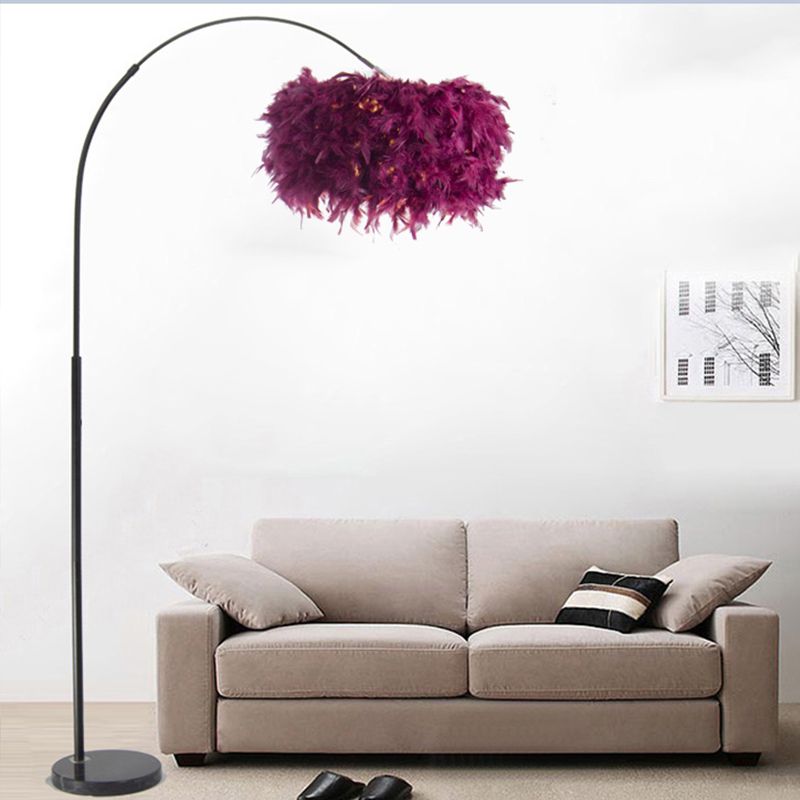 Modern Floor Lamp Household Floor Lighting Fixture with Feather Shade for Sitting Room