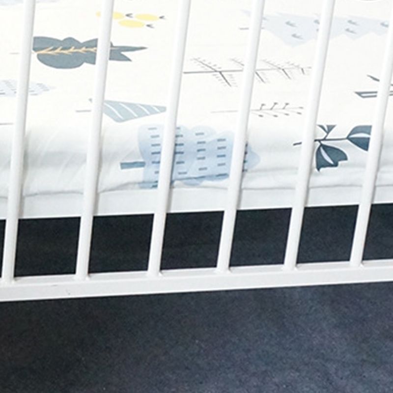 Modern Metal Kids Bed in White Adjustable Height Bed Frame with Guardrails